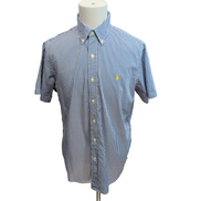 Chemise Ralph Lauren Rayures Bleues Logo Jaune L Coton Manches Courtes