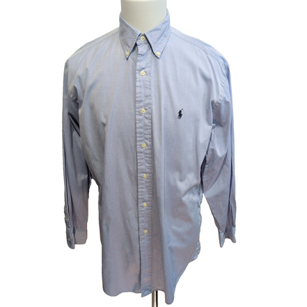Chemise Ralph Lauren Yarmouth ML Bleu Clair Uni Logo Bleu Marine Coton
