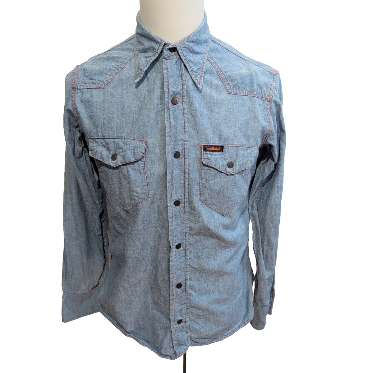 Chemise Landlubber USA M Bleu Jean Western Coton Boutons Pression Col pointes