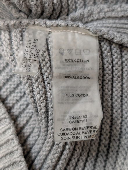 Pull Calvin Klein Col Rond Gris Clair Manches 3/4 Ficelées - Taille M