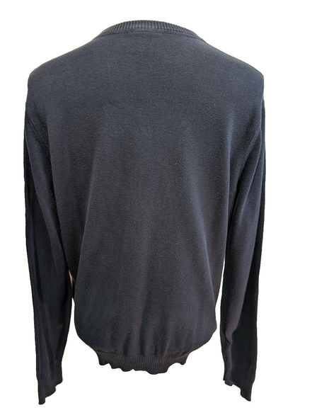 Pull Lacoste Taille 5 (L) bleu marine col V 100% coton crocodile brodé