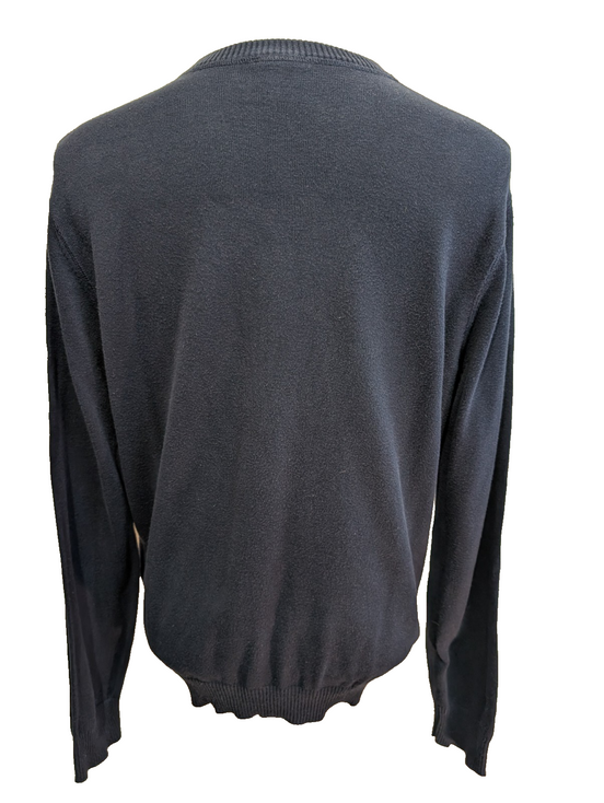 Pull Lacoste Taille 5 (L) bleu marine col V 100% coton crocodile brodé