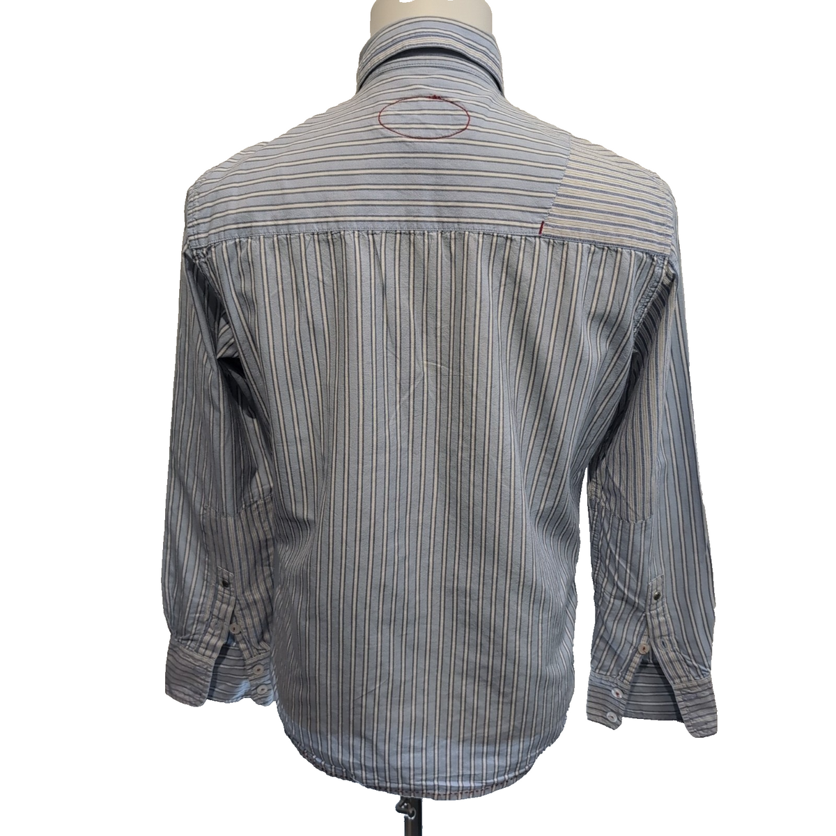 Chemise Freeman T. Porter S Bleu Rayures Blanches Coton Manches Longues