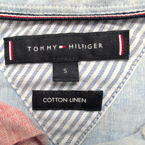 Chemise Tommy Hilfiger Homme Taille S Bleu Clair Lin Coton Logo Brodé