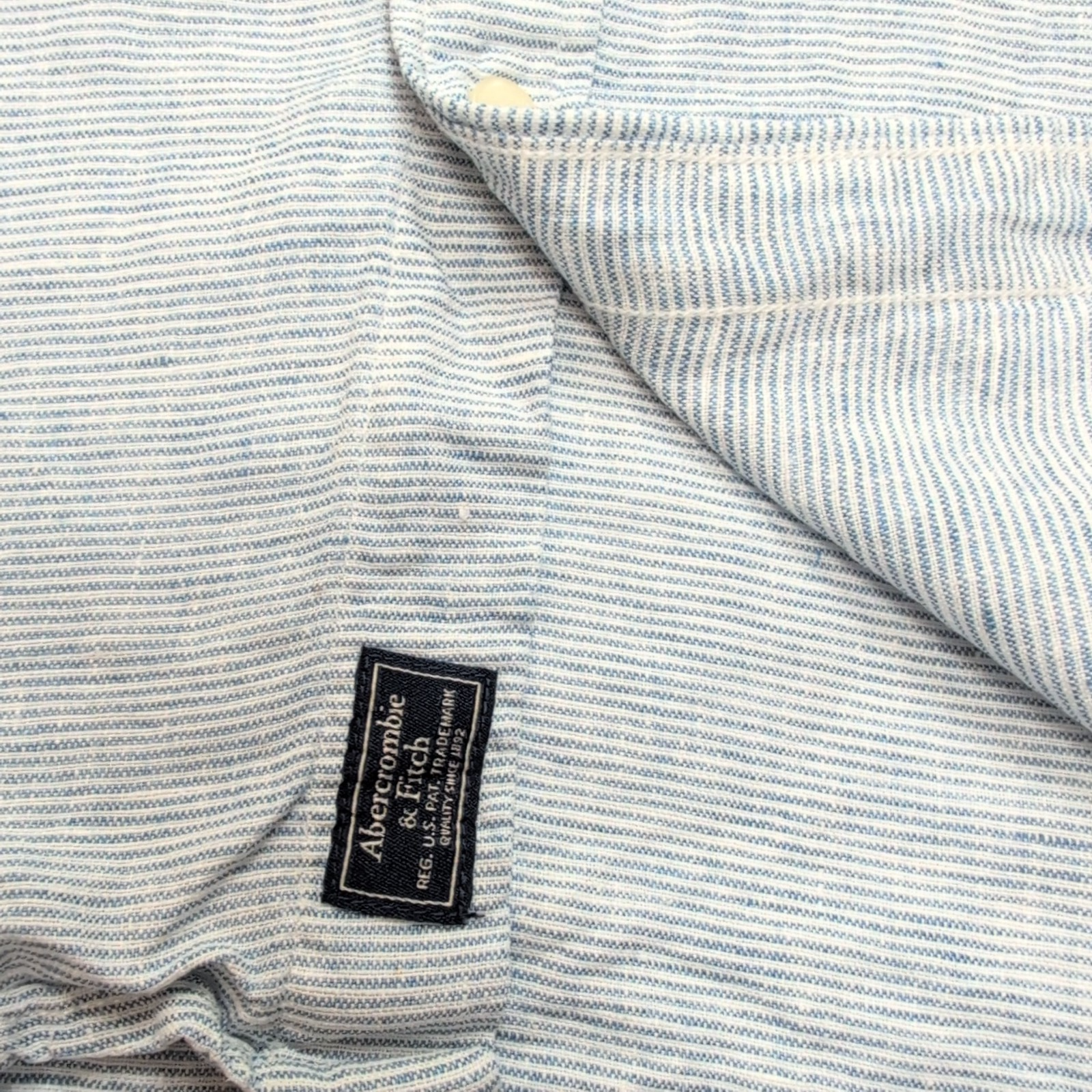 Chemise Abercrombie & Fitch 100% Lin Bleu Rayures Manches Courtes Taille M