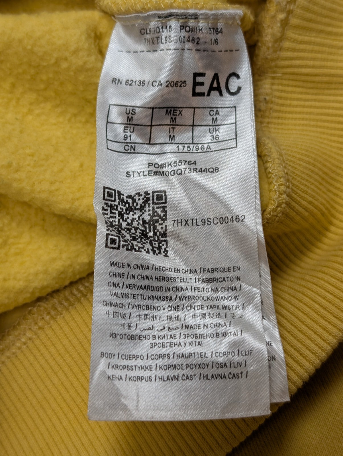 Sweat à capuche Guess Originals Jaune Grands Logos Taille M