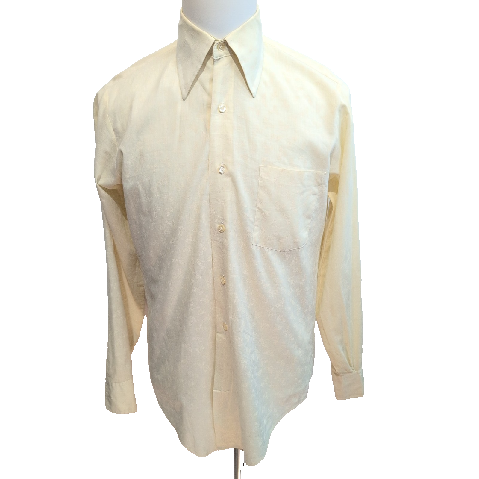 Chemise Vintage Bradlees M Beige Motif Jacquard USA Col Pointe
