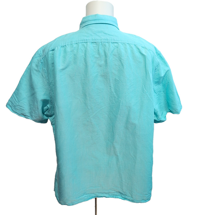 Chemise Nautica 2XL 3XL Turquoise Ramie (Lin) Coton Manches courtes Logo Brodé