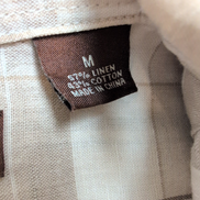 Chemise Perry Ellis Lin Coton Marron Crème Carreaux Manches Courtes Taille M