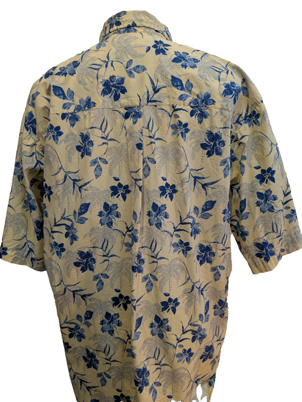 Chemise Hawaïenne Natural Issue Jaune Pâle Fleurs Bleues Coton - Taille XLT