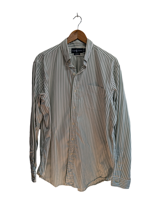 Chemise Ralph Lauren verte à rayures avec poche sans logo taille L #2503