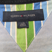 Chemise Tommy Hilfiger Homme Taille L Bleu Vert Larges Rayures Coton