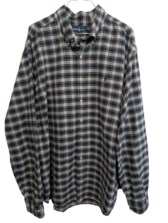 Chemise Ralph Lauren verte et marine à carreaux taille XXL logo vert #2567