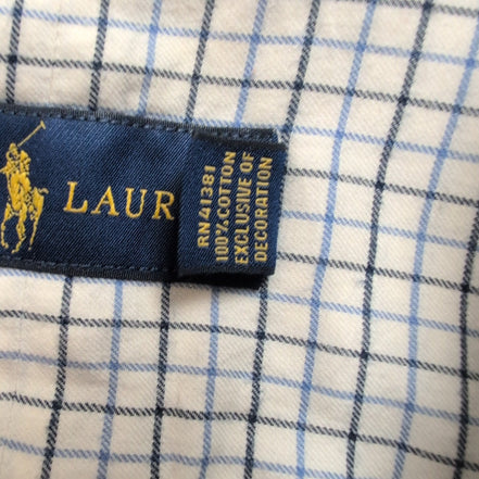 Chemise Ralph Lauren XL Blanche Carreaux Bleu Noir Logo Marine Button Down Shirt