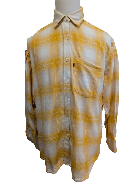 Chemise LEVI'S Flanelle à Grands Carreaux Jaune Manches Longues T.L étiquette S