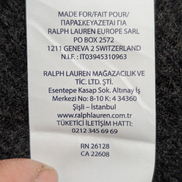 Écharpe Polo Ralph Lauren 55% Cachemire 45% Laine Gris Anthracite Logo Rouge