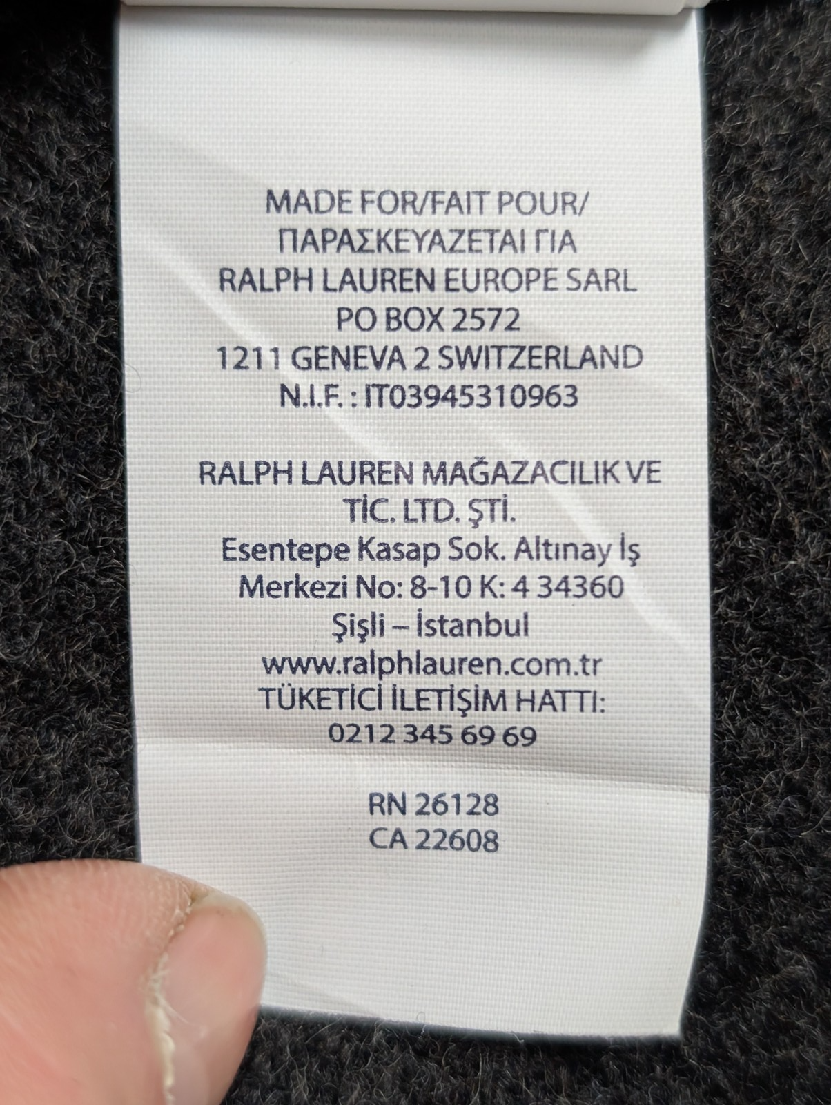 Écharpe Polo Ralph Lauren 55% Cachemire 45% Laine Gris Anthracite Logo Rouge
