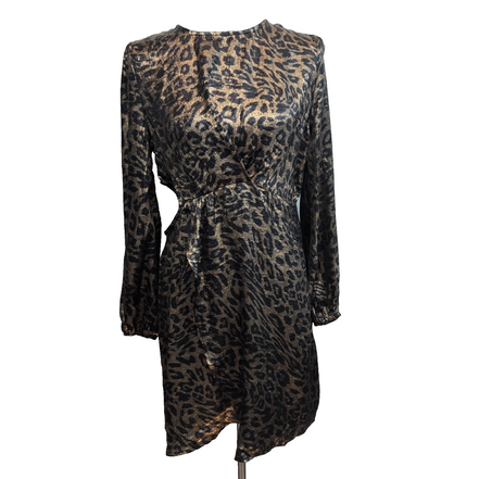 Robe Emilie.K Diane M Manches Longues Léopard Noir Doré Neuve Étiquette