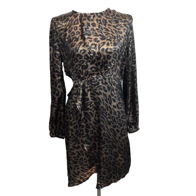 Robe Emilie.K Diane M Manches Longues Léopard Noir Doré Neuve Étiquette