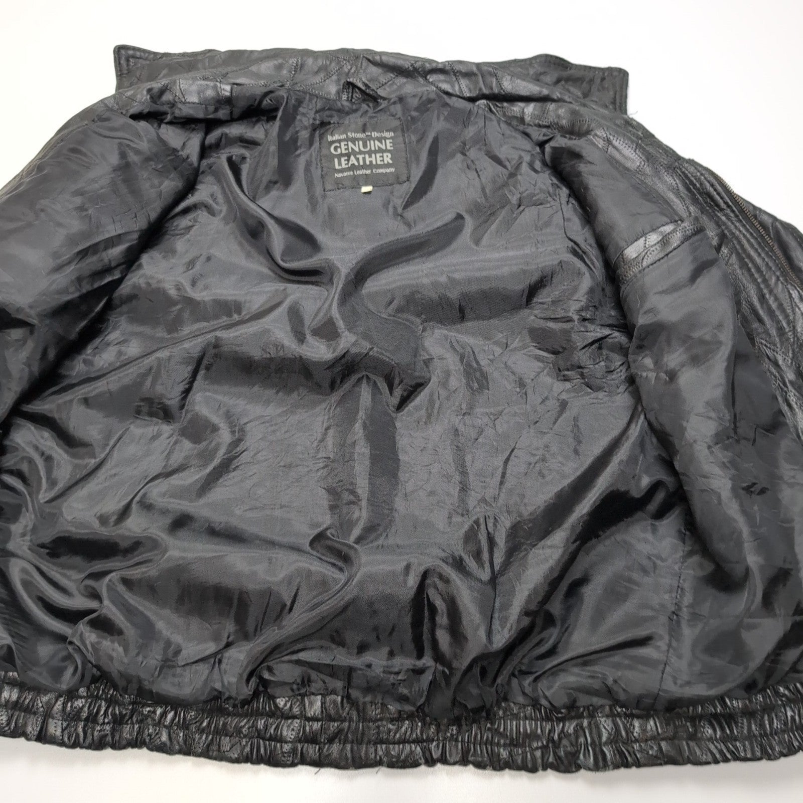 Vintage Biker Jacket Leather L Black Italian Stone Design Veste Cuir Moto |50c