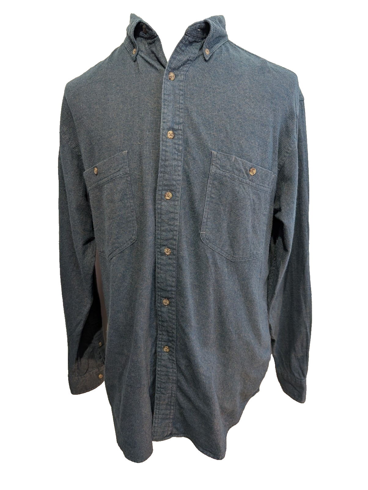 🏔️ Chemise EDDIE BAUER L Flanelle Coton Bleu Marine Chiné |298S