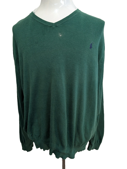 Pull Fin Polo Ralph Lauren Vert Col V Taille XL 100% Coton Pima | 542WSR