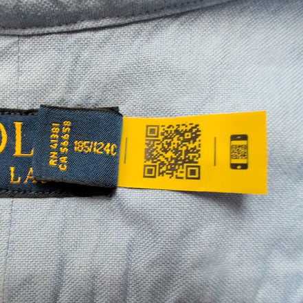 Chemise Ralph Lauren XLT Bleu Ciel Logo Jaune Manches Courtes QR Code