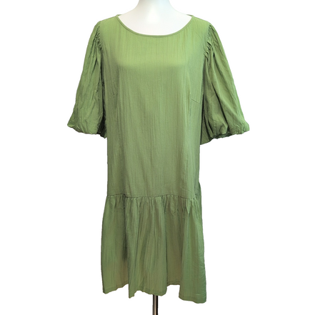 Robe MONKI T.XL Babydoll Verte Coton Manches Bouffantes Neuve Étiquette