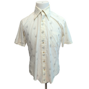 Chemise Golden Vee Endura Press M Vintage Col Pointe Beige Fleuri Manches courte