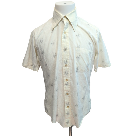 Chemise Golden Vee Endura Press M Vintage Col Pointe Beige Fleuri Manches courte