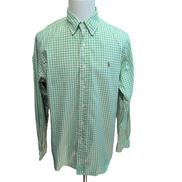 Chemise Ralph Lauren L Vert Carreaux Classic Fit Coton Logo Marron Poche