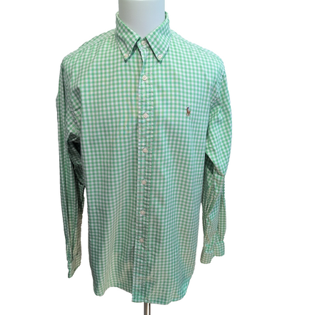 Chemise Ralph Lauren L Vert Carreaux Classic Fit Coton Logo Marron Poche