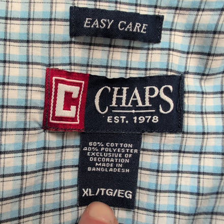 Chemise CHAPS bleue à carreaux manches courtes taille XL #6e