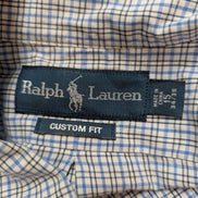 Chemise Polo Ralph Lauren Shirt M Custom Fit Micro-Carreaux Bleu Noir Button Dow