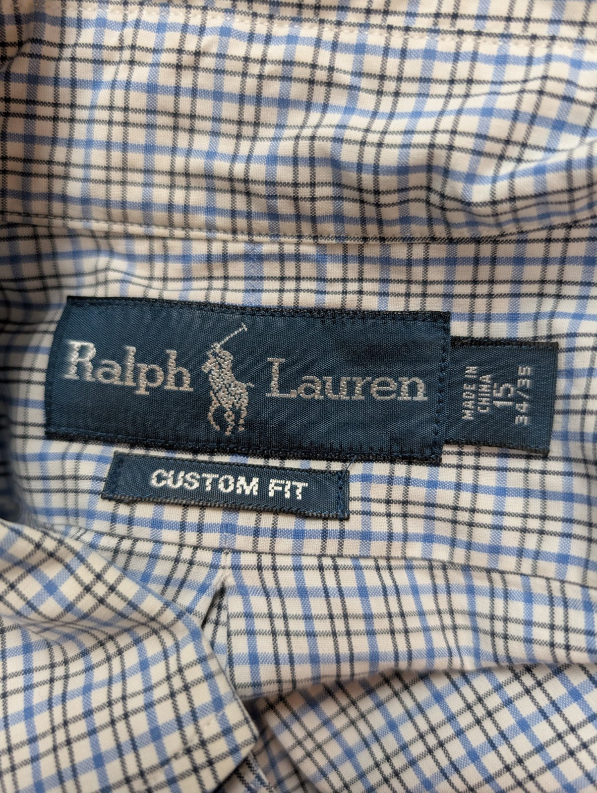 Chemise Polo Ralph Lauren Shirt M Custom Fit Micro-Carreaux Bleu Noir Button Dow