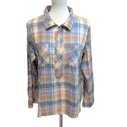 Chemise Tommy Hilfiger Femme XL XXL Carreaux Zip 2 Poches Coton Vintage