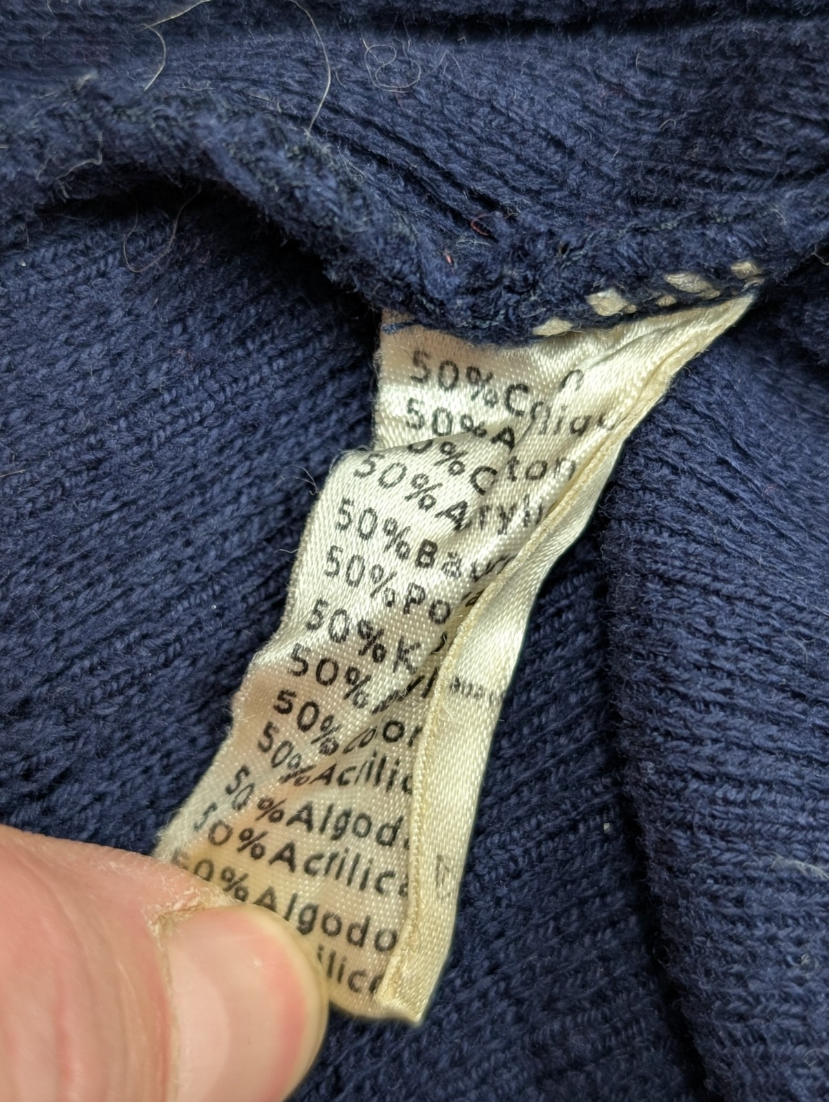 Pull Lacoste Vintage Bleu Marine Rayures Gaufrées Col Rond - Taille 40 L