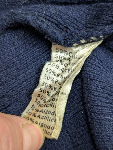 Pull Lacoste Vintage Bleu Marine Rayures Gaufrées Col Rond - Taille 40 L