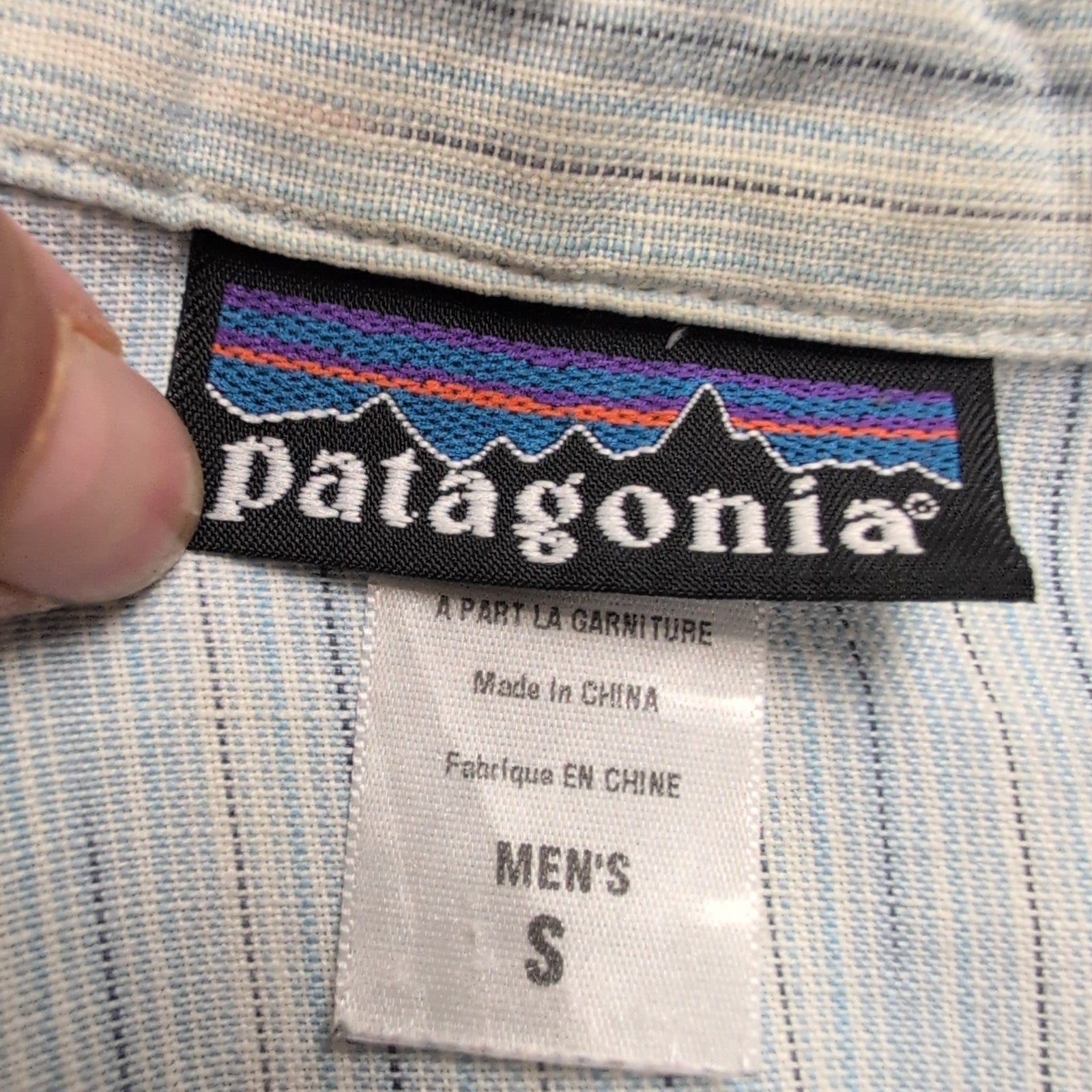 Chemise Patagonia S 100% Chanvre Bleu Rayures Manches Courtes Vintage