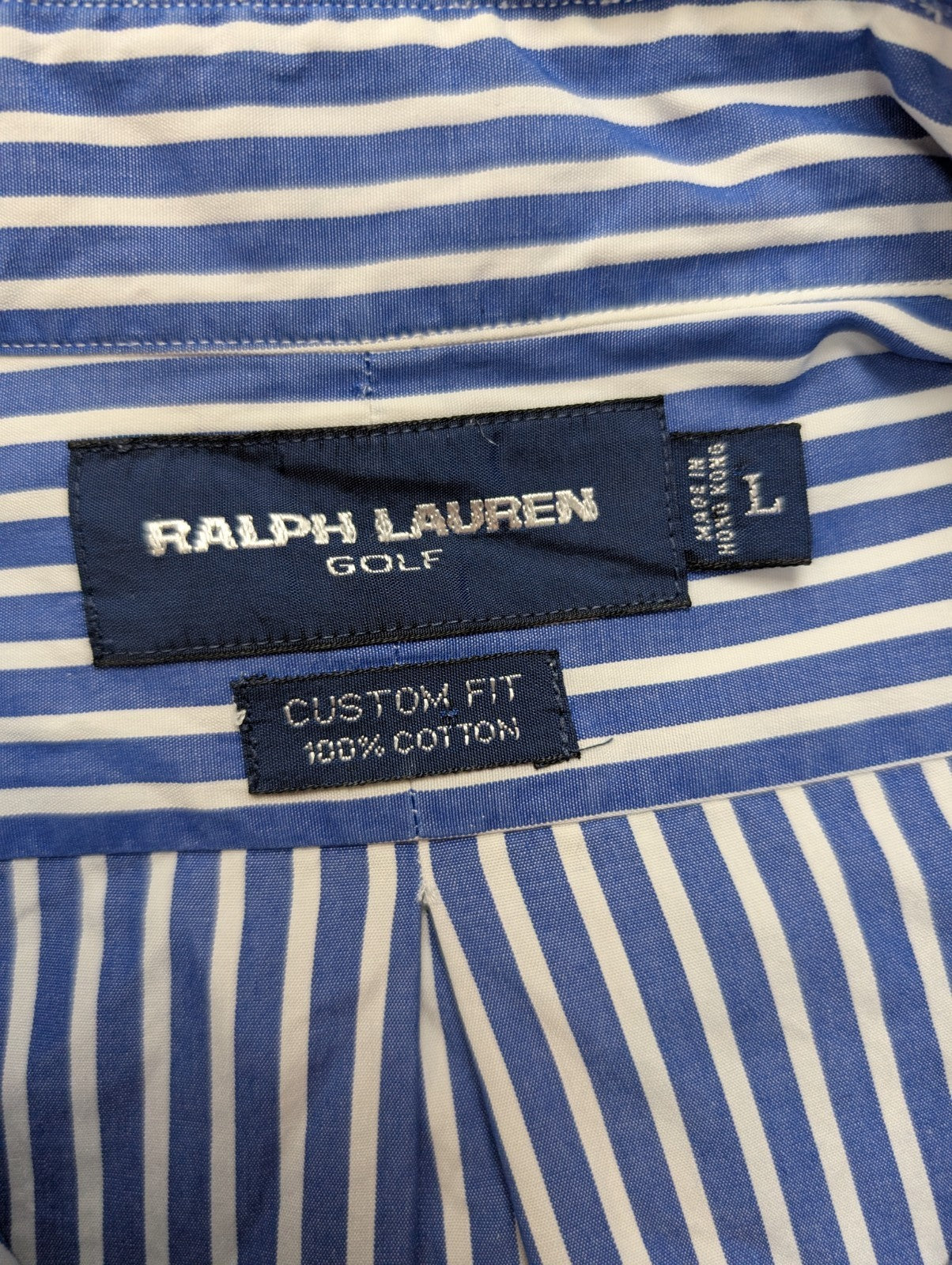 Chemise Ralph Lauren Golf Manches Longues Custom Fit Bleu Rayures L