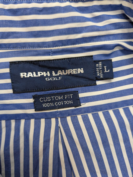 Chemise Ralph Lauren Golf Manches Longues Custom Fit Bleu Rayures L