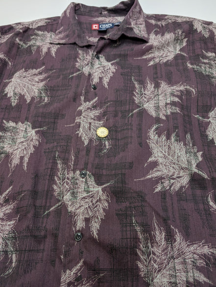 👕 Chemise CHAPS Ralph Lauren XXL (2XL) Vintage 100% Coton Violet Motif Palmiers