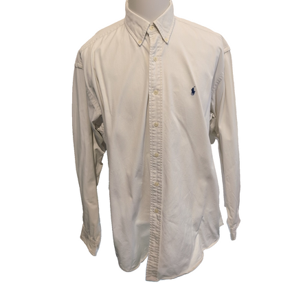 Chemise Ralph Lauren XL Vintage Blanche Coton Lourd Logo Bleu