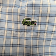 Chemise Lacoste bleue à carreaux minimaliste boutons gravés crocodile S