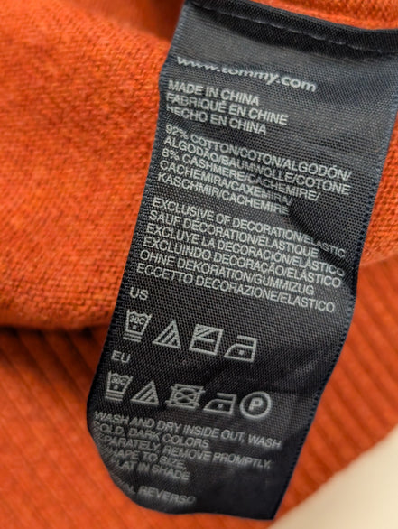Pull Tommy Hilfiger Orange Foncé Coton & Cachemire Col V - Taille S