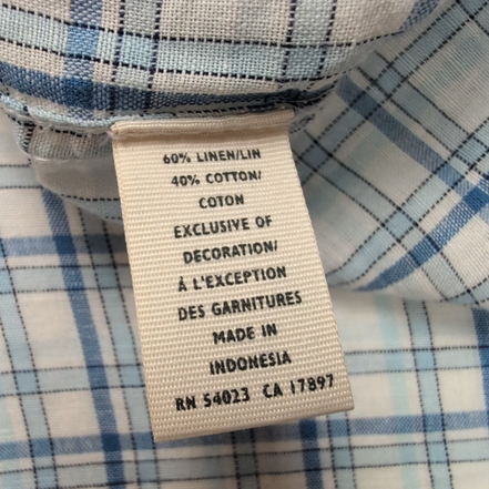 Chemise Old Navy XL Lin Coton Bleu Blanc Carreaux Manches Courtes