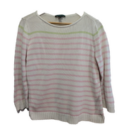 Pull LAUREN Ralph Lauren femme L coton blanc rose rayures col rond