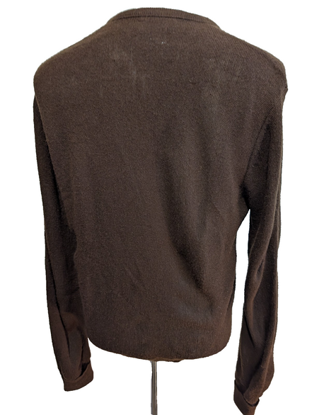 Pull Vintage IZOD Lacoste M marron col V 100% Orlon Logo crocodile brodé