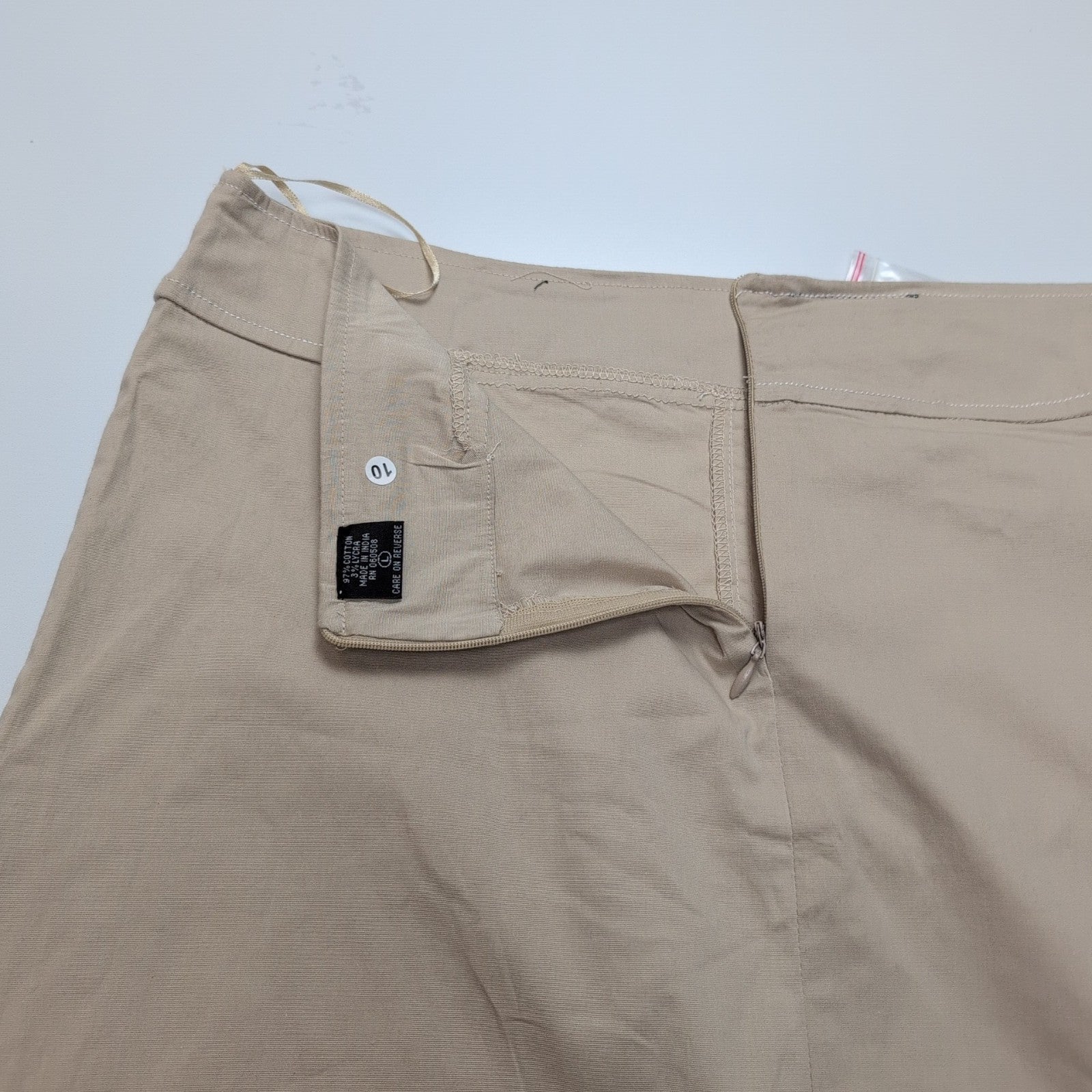 Mini Jupe Femme L Rouge Crème Coton Stretch 2 Poches Zip Dos