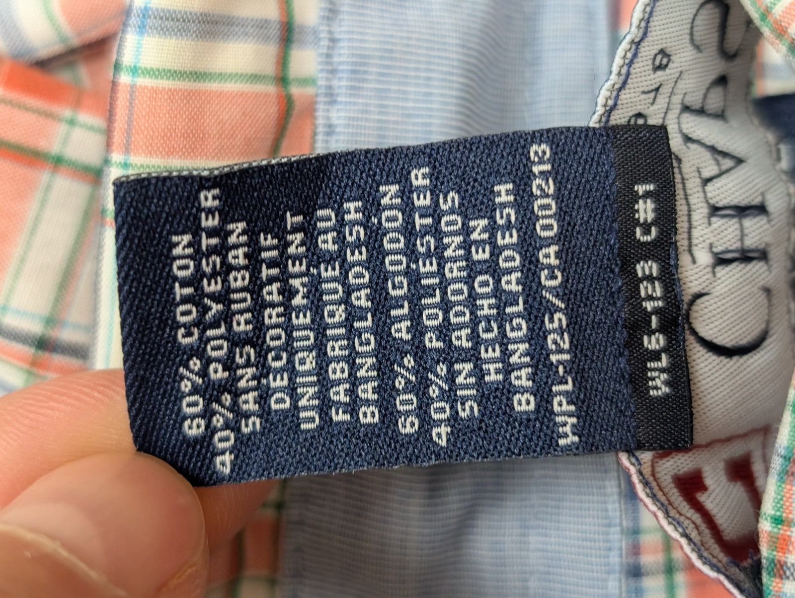 Chemise CHAPS orange manches courte à carreaux taille L 1 poche homme